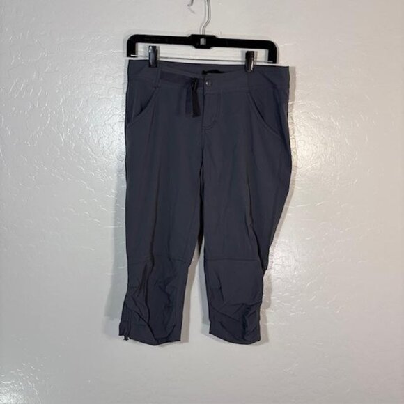 prAna Capri Pants Womens 4 Gray Nylon Stretch Hiking Quick Dry Travel Zip Hem - Picture 1 of 8